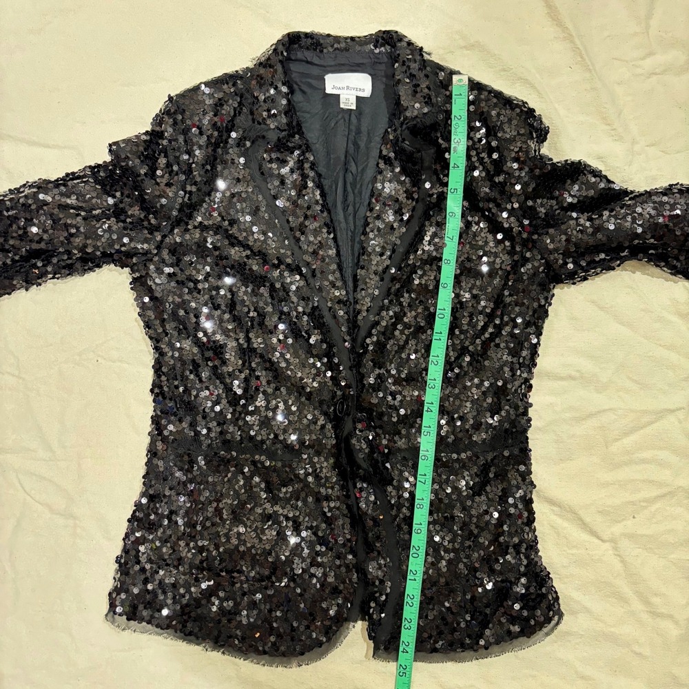 Joan Rivers Black Sequin Blazer Jacket Womens XS Single Button Evening Sparkle - Picture 6 of 6